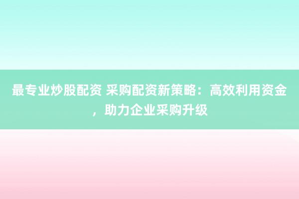 最专业炒股配资 采购配资新策略：高效利用资金，助力企业采购升级