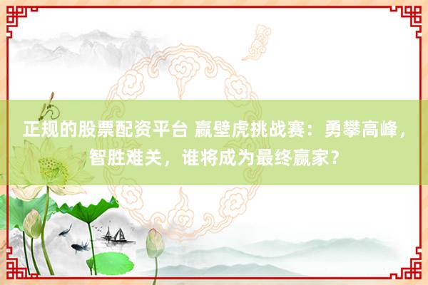 正规的股票配资平台 赢壁虎挑战赛：勇攀高峰，智胜难关，谁将成为最终赢家？