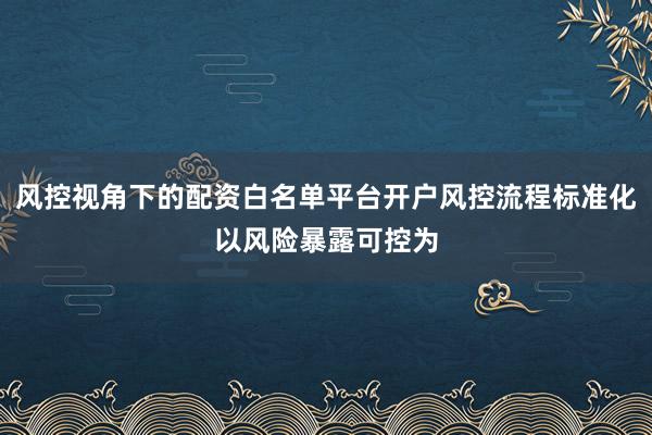 风控视角下的配资白名单平台开户风控流程标准化以风险暴露可控为