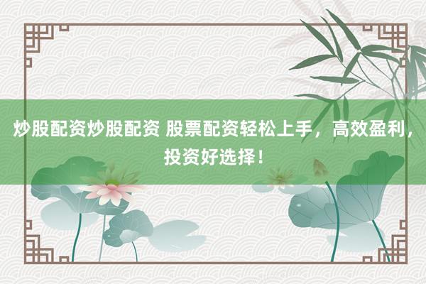 炒股配资炒股配资 股票配资轻松上手，高效盈利，投资好选择！