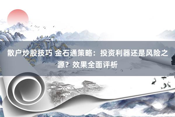 散户炒股技巧 金石通策略：投资利器还是风险之源？效果全面评析